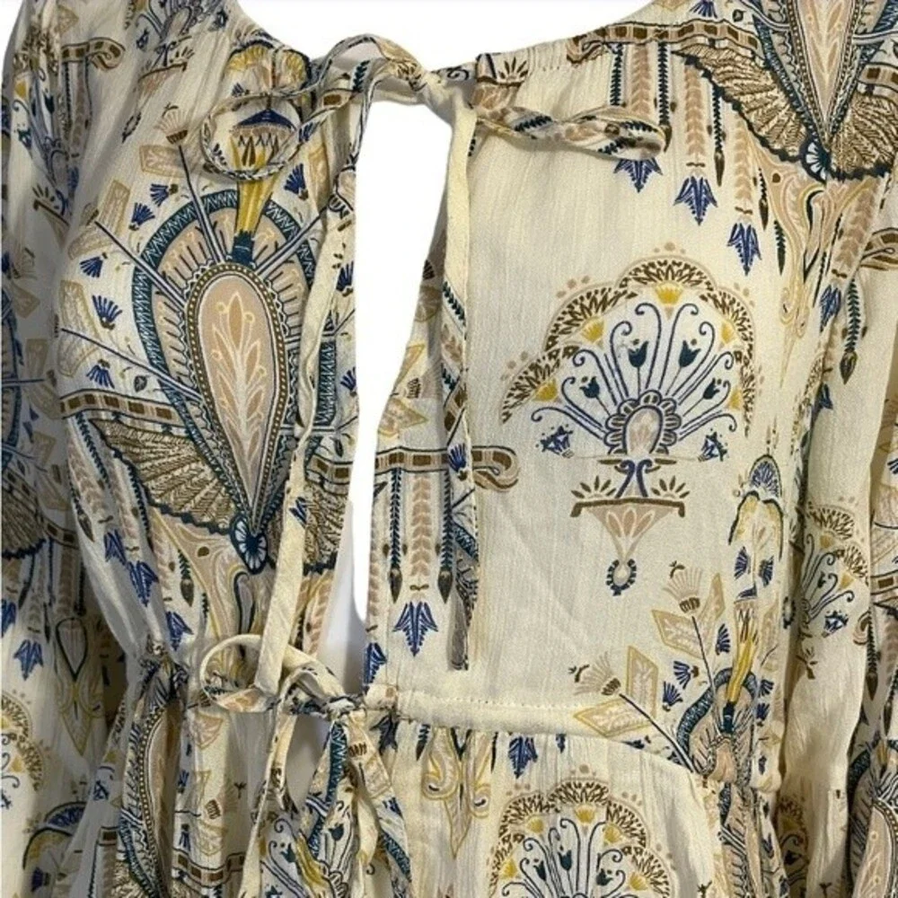 O'Neill Boho Beach Blouse Cover Up Tie Front Long Sleeve Elastic Cuff Size M